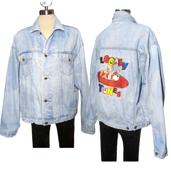 Top Line Looney Tunes Blue Denim Embroidery Back Size XL - Picture 3 of 16